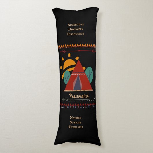 Coussins Longs Camping Aventure Tente Tribale Noir (Devant (Vertical))