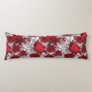 Coussins Longs Cardinaux et poinsettia en rouge et blanc