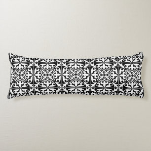 Coussins Longs Carreau marocain - blanc sur fond noir