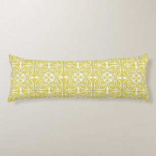Coussins Longs Carreau marocain - jaune moutarde et blanc