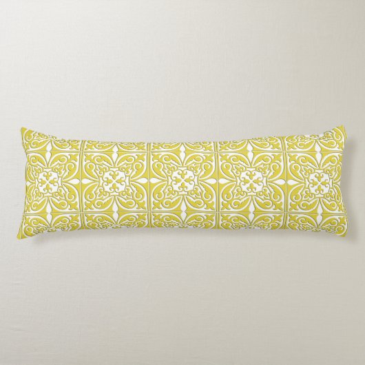 Coussins Longs Carreau marocain - jaune moutarde et blanc (Devant)