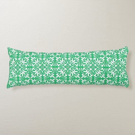 Coussins Longs Carreau marocain - vert jade et blanc (Devant)