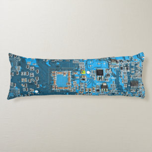 Coussins Longs Carte de circuit Geek d'ordinateur bleu