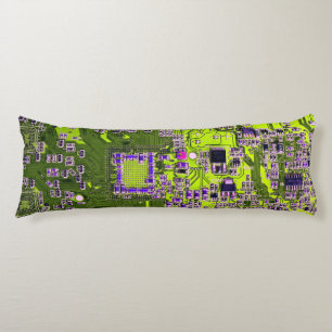 Coussins Longs Carte de circuit Geek d'ordinateur Neon Jaune