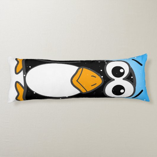 Coussins Longs Carton en pingouin mignon illustré bleu (Dos)