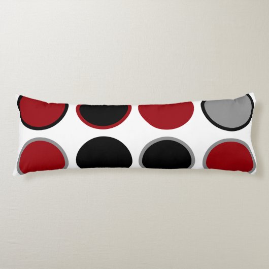 Coussins Longs Cercles rouges, noirs et gris (Devant)