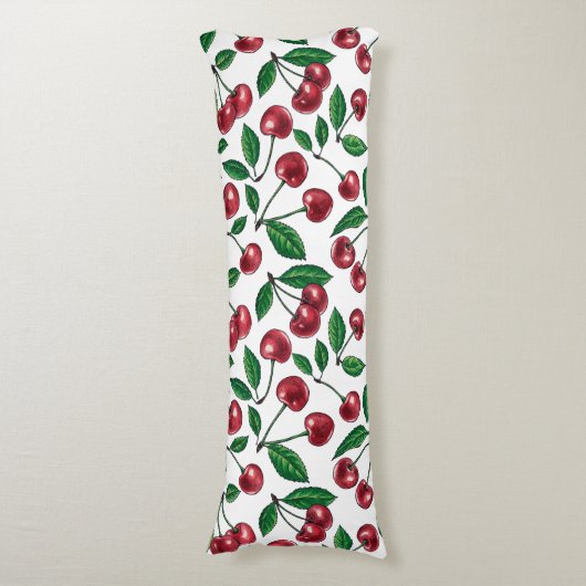 Coussins Longs Cerises rouges sur blanc (Devant (Vertical))