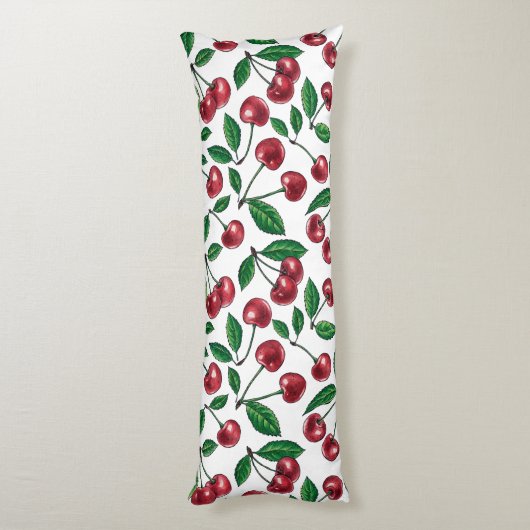 Coussins Longs Cerises rouges sur blanc (Dos (Vertical))