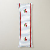 Coussins Longs Cerises rouges sur les Motifs de bandes bleues (Dos (Vertical))