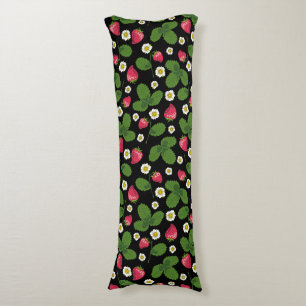 Coussins Longs Champs de fraises en noir