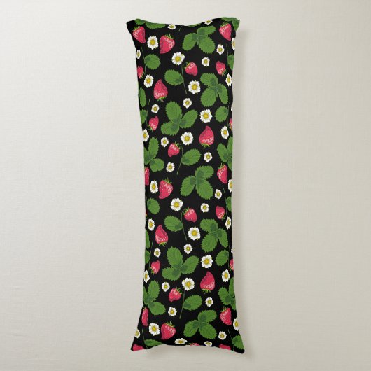 Coussins Longs Champs de fraises en noir (Devant (Vertical))