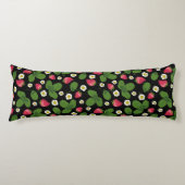 Coussins Longs Champs de fraises en noir (Devant)