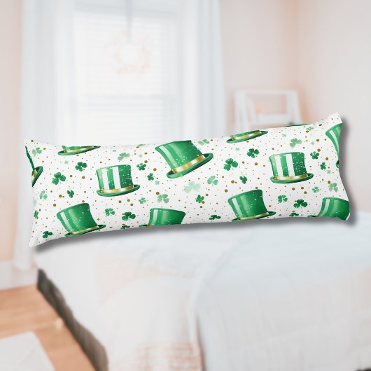 Coussins Longs Chapeaux verts dorés de luxe et trèfles blancs