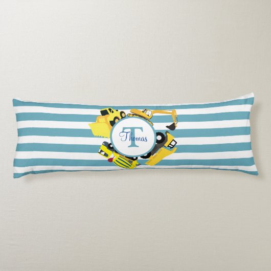 Coussins Longs Chariots de construction Bleu rayures Monogramme (Dos)