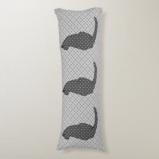 Coussins Longs Chat japonais - Kimono noir et blanc (Devant (Vertical))