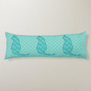 Coussins Longs Chat japonais - Kimono turquoise