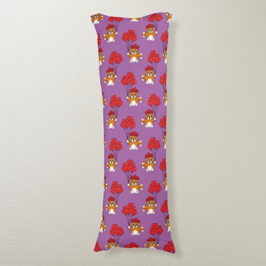 Coussins Longs Chat mignon avec Ballons de Coeur Rouge (Devant (Vertical))