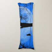 Coussins Longs Chat sur un fil Lune Bleue (Devant (Vertical))