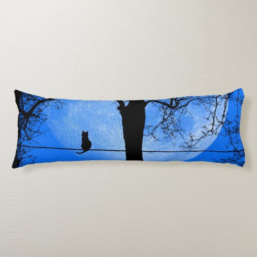 Coussins Longs Chat sur un fil Lune Bleue (Devant)