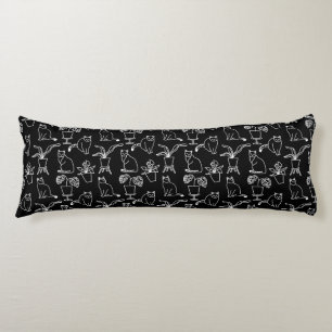 Coussins Longs Chats blancs en noir