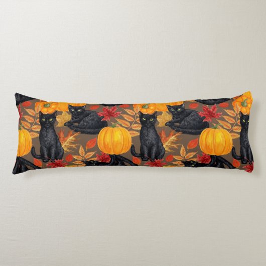 Coussins Longs Chats noirs et citrouilles 2 (Devant)