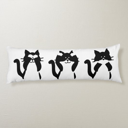 Coussins Longs Chats Tuxedo noirs et blancs | Trois chatons (Dos)