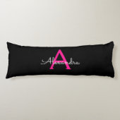 Coussins Longs Chaud rose noir Script Girl Nom du monogramme (Devant)