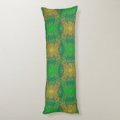 Coussins Longs Chêne King, motif floral bohème, vert & jaune (Dos (Vertical))