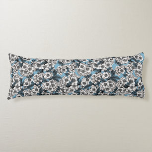 Coussins Longs Cherry blossom in white and blue