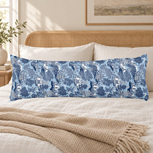 Coussins Longs Chic bleu saules blanc chinoiserie cottage