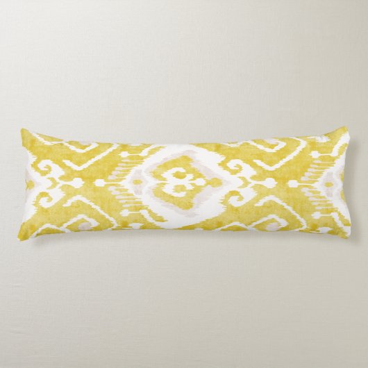 Coussins Longs Chic jaune et gris damask ikat motif tribal (Devant)