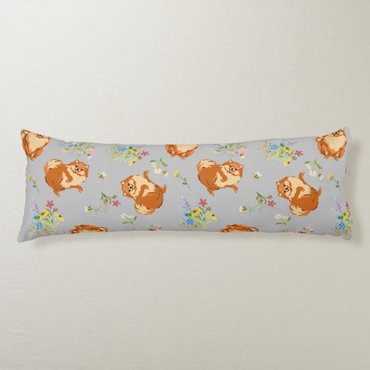 Coussins Longs Chien et fleurs de Poméranie (Devant)