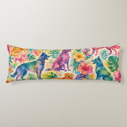 Coussins Longs Chiens Aquarelle Tropicale (Devant)