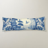Coussins Longs Chinoiserie Bleu Blanc Asiatique Pagode Grues du l (Dos)