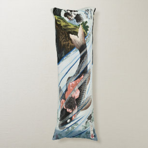 Coussins Longs Chinoiserie Carpes Koï Cascade Art Japonais