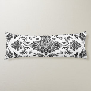 Coussins Longs Chinoiserie Florale Aquarelle Noir & Blanc