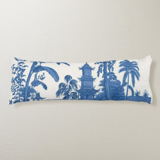 Coussins Longs Chinoiserie orientale bleue et blanche (Devant)
