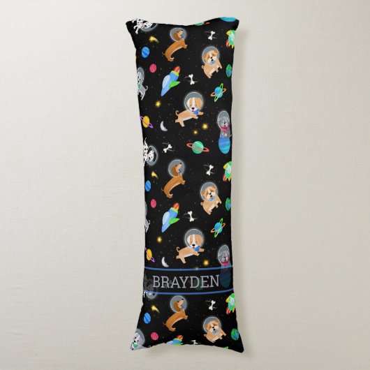 Coussins Longs Chiots Dans L'espace Aquarelle Chiots Astronautes (Devant (Vertical))