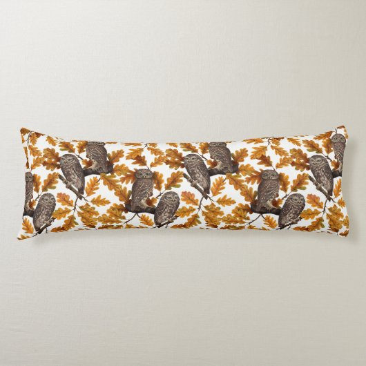 Coussins Longs Chouettes d'automne sur coton blanc (Devant)