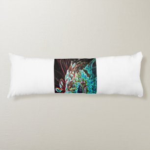 Coussins Longs Chrysanthemum Glow Art bleu vert, blanc et rouge