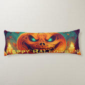 Coussins Longs Citrouille à visage effrayant parmi les bougies, H (Dos)