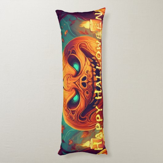 Coussins Longs Citrouille à visage effrayant parmi les bougies, H (Dos (Vertical))