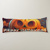 Coussins Longs Citrouille orange effrayant avec visage, Halloween (Dos)