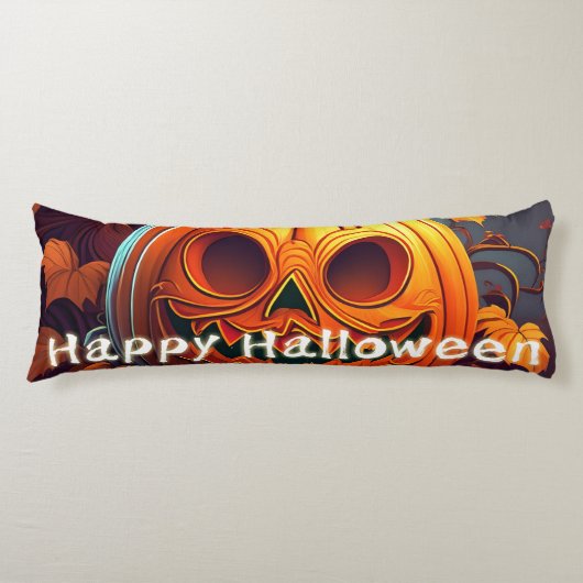 Coussins Longs Citrouille orange effrayant avec visage, Halloween (Devant)