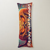 Coussins Longs Citrouille orange effrayante avec visage, Hallowee (Dos (Vertical))