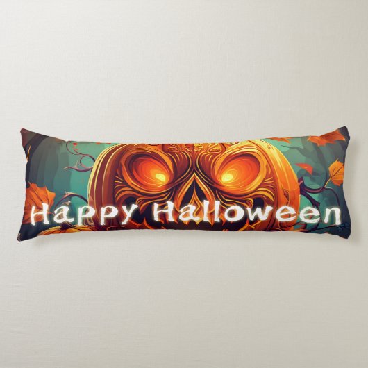 Coussins Longs Citrouille orange effrayante avec visage, Hallowee (Devant)
