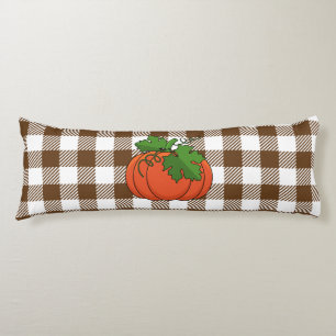 Coussins Longs Citrouille orange sur motif à carreaux blanc marro