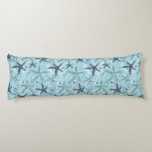 Coussins Longs Clair bleu et or Starfish sur Ocean Wave Motif (Dos)