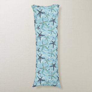 Coussins Longs Clair bleu et or Starfish sur Ocean Wave Motif