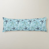 Coussins Longs Clair bleu et or Starfish sur Ocean Wave Motif (Devant)